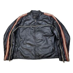 Wilsons Leather Motorcycle Jacket Mens XL Black Red Stripe Cafe‎ Racer Moto
